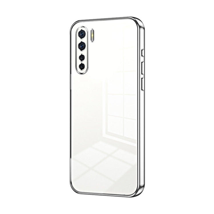 For OPPO Reno3 4G / F15 / A91 Transparent Plating Fine Hole Phone Case(Silver) - OPPO Cases by PMC Jewellery | Online Shopping South Africa | PMC Jewellery | Buy Now Pay Later Mobicred