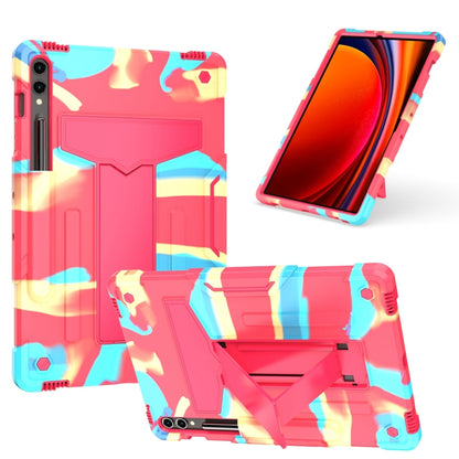 For Samsung Galaxy Tab S9 FE+ / S9+ T Holder Robot Silicone Hybrid PC Tablet Case(Camouflage Rose Red) - Galaxy Tab S9+ Cases by PMC Jewellery | Online Shopping South Africa | PMC Jewellery | Buy Now Pay Later Mobicred