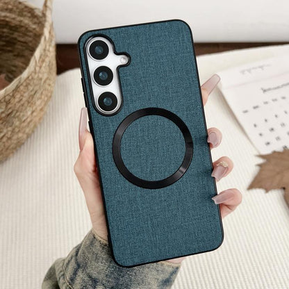 For Samsung Galaxy S25 5G Magsafe Magnetic Ring Cloth Texture Phone Case(Blue) - Galaxy S25 5G Cases by PMC Jewellery | Online Shopping South Africa | PMC Jewellery | Buy Now Pay Later Mobicred