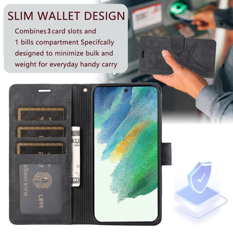 For Samsung Galaxy S24+ / S25+ 5G Orchid Butterfly Embossed Leather Phone Case(Black) - Galaxy S24+ 5G Cases by PMC Jewellery | Online Shopping South Africa | PMC Jewellery | Buy Now Pay Later Mobicred