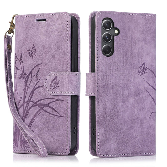 For Samsung Galaxy S24+ / S25+ 5G Orchid Butterfly Embossed Leather Phone Case(Purple) - Galaxy S24+ 5G Cases by PMC Jewellery | Online Shopping South Africa | PMC Jewellery | Buy Now Pay Later Mobicred