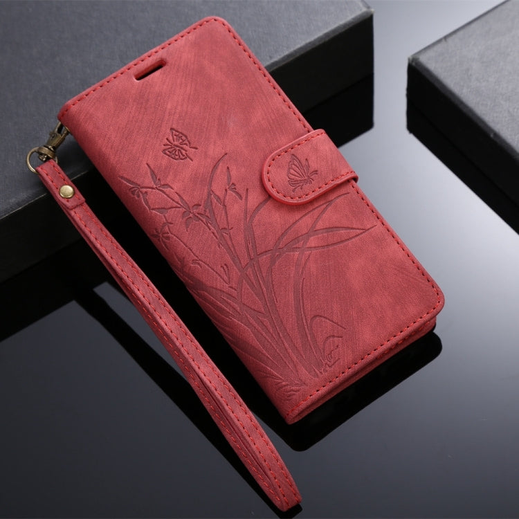 For Samsung Galaxy A73 Orchid Butterfly Embossed Leather Phone Case(Red) - Galaxy Phone Cases by PMC TechLife | Online Shopping South Africa | PMC TechLife