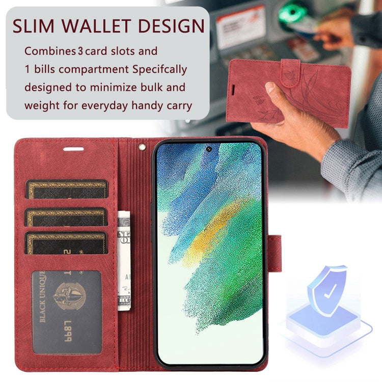 For Samsung Galaxy A73 Orchid Butterfly Embossed Leather Phone Case(Red) - Galaxy Phone Cases by PMC TechLife | Online Shopping South Africa | PMC TechLife