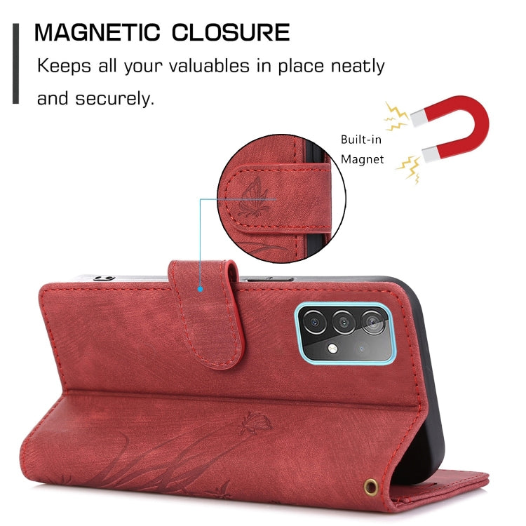 For Samsung Galaxy A73 Orchid Butterfly Embossed Leather Phone Case(Red) - Galaxy Phone Cases by PMC TechLife | Online Shopping South Africa | PMC TechLife