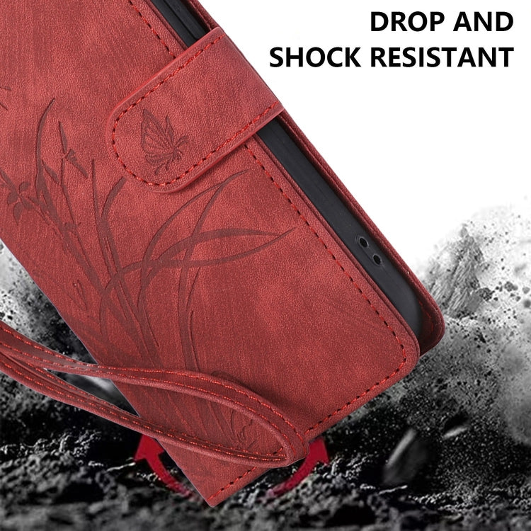 For Samsung Galaxy A73 Orchid Butterfly Embossed Leather Phone Case(Red) - Galaxy Phone Cases by PMC TechLife | Online Shopping South Africa | PMC TechLife