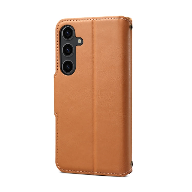 For Samsung Galaxy S24 5G Denior Cowhide Texture Wallet Style Leather Phone Case(Khaki) - Galaxy S24 5G Cases by Denior | Online Shopping South Africa | PMC Jewellery | Buy Now Pay Later Mobicred