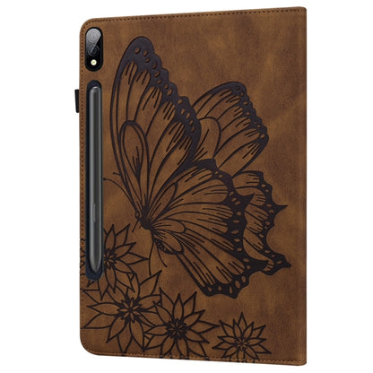 For Samsung Galaxy Tab S9 Ultra / S8 Ultra Big Butterfly Embossed Leather Tablet Case(Brown) - Galaxy Tab S9 Ultra Cases by PMC Jewellery | Online Shopping South Africa | PMC Jewellery | Buy Now Pay Later Mobicred