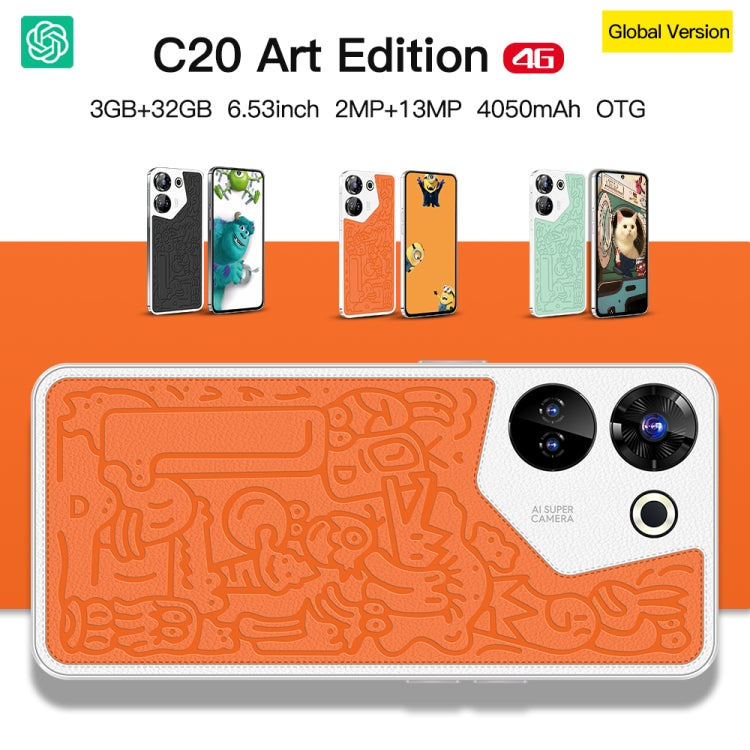 C20 Art Edition, 3GB+32GB, 6.53 inch Face Identification Android 8.1 MTK6753 Octa Core , Network: 4G, Dual SIM(Black) -  by PMC Jewellery | Online Shopping South Africa | PMC Jewellery