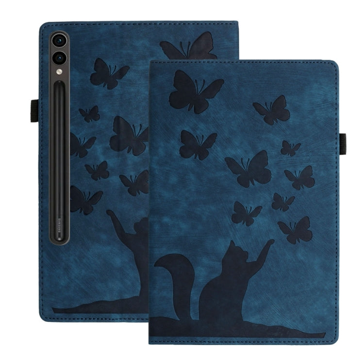 For Samsung Galaxy Tab S9 FE+ / S9+ / S8+ Butterfly Cat Embossing Leather Tablet Case(Dark Blue) - Galaxy Tab S9+ Cases by PMC Jewellery | Online Shopping South Africa | PMC Jewellery