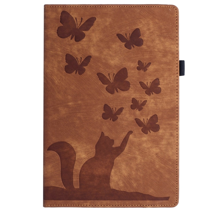 For Samsung Galaxy Tab S9 FE+ / S9+ / S8+ Butterfly Cat Embossing Leather Tablet Case(Brown) - Galaxy Tab S9+ Cases by PMC Jewellery | Online Shopping South Africa | PMC Jewellery | Buy Now Pay Later Mobicred