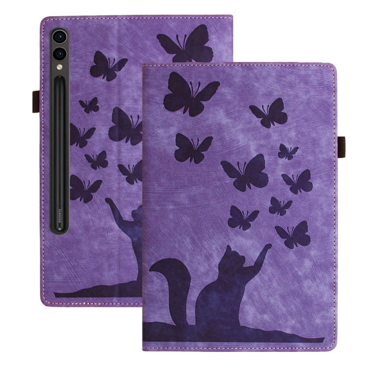 For Samsung Galaxy Tab S9 Ultra / S8 Ultra Butterfly Cat Embossing Leather Tablet Case(Purple) - Galaxy Tab S9 Ultra Cases by PMC Jewellery | Online Shopping South Africa | PMC Jewellery | Buy Now Pay Later Mobicred