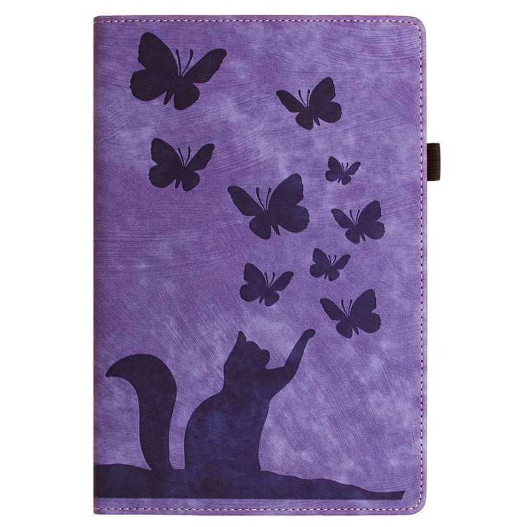 For Samsung Galaxy Tab S9 Ultra / S8 Ultra Butterfly Cat Embossing Leather Tablet Case(Purple) - Galaxy Tab S9 Ultra Cases by PMC Jewellery | Online Shopping South Africa | PMC Jewellery | Buy Now Pay Later Mobicred