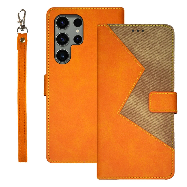 For Samsung Galaxy S24 Ultra 5G idewei Two-color Splicing Leather Phone Case(Orange) - Galaxy S24 Ultra 5G Cases by idewei | Online Shopping South Africa | PMC Jewellery | Buy Now Pay Later Mobicred