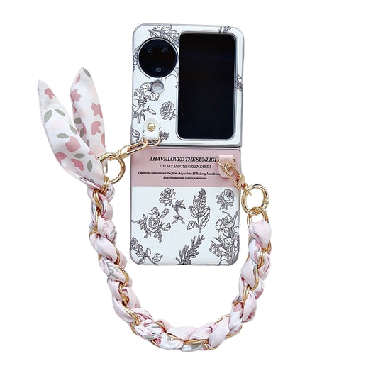 For OPPO Find N3 Flip Pearlescent Paint Painted PC Phone Case with DIY Scarf Bracelet(Sketch Flower) - Find N3 Flip Cases by PMC Jewellery | Online Shopping South Africa | PMC Jewellery