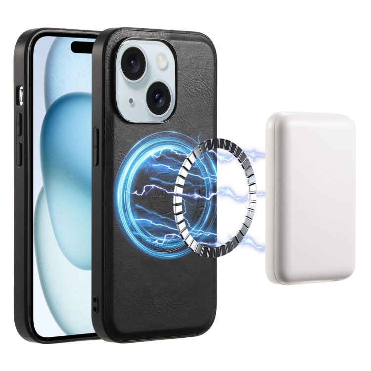 For iPhone 15 Denior Cowhide Texture Leather MagSafe Phone Case(Black) - iPhone 15 Cases by Denior | Online Shopping South Africa | PMC TechLife | Buy Now Pay Later Mobicred