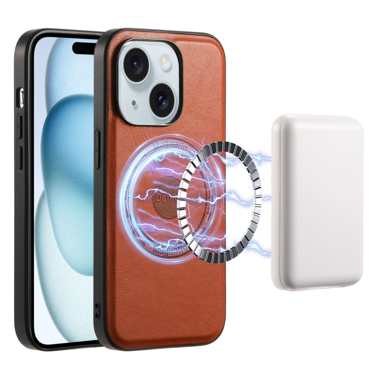 For iPhone 15 Denior Cowhide Texture Leather MagSafe Phone Case(Brown) - free shipping - PMC Jewellery - Order now!