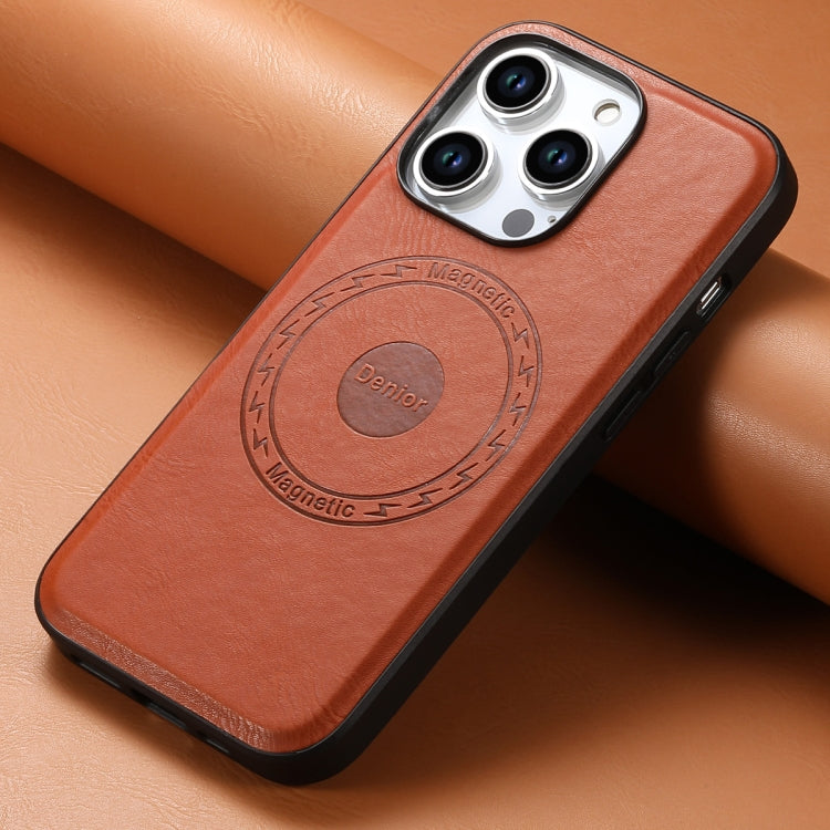 For iPhone 15 Denior Cowhide Texture Leather MagSafe Phone Case(Brown) - free shipping - PMC Jewellery - Order now!