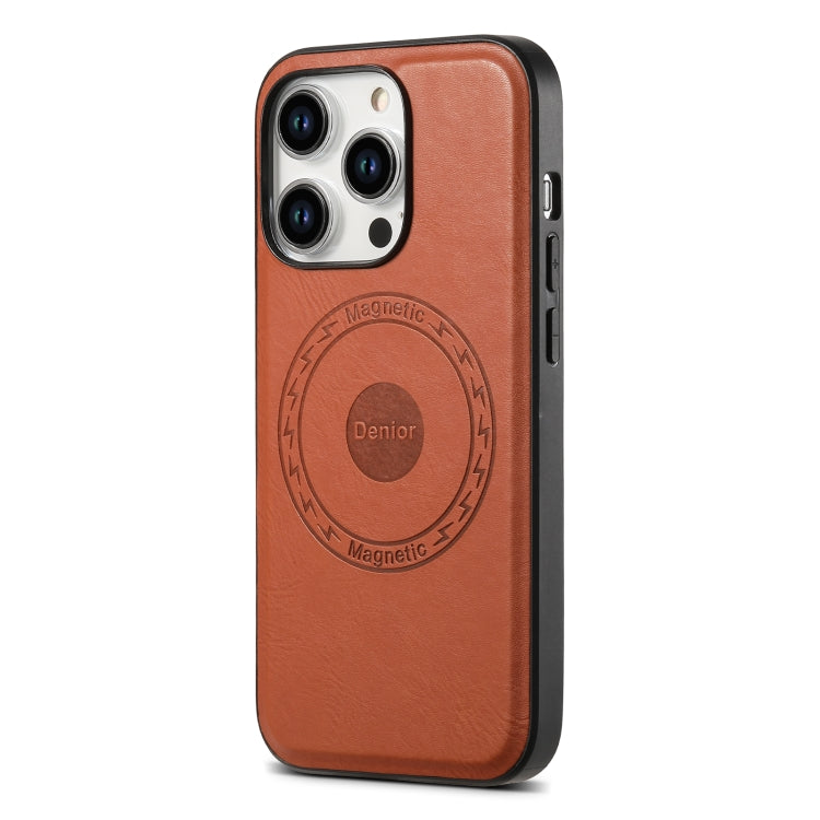 For iPhone 15 Denior Cowhide Texture Leather MagSafe Phone Case(Brown) - free shipping - PMC Jewellery - Order now!
