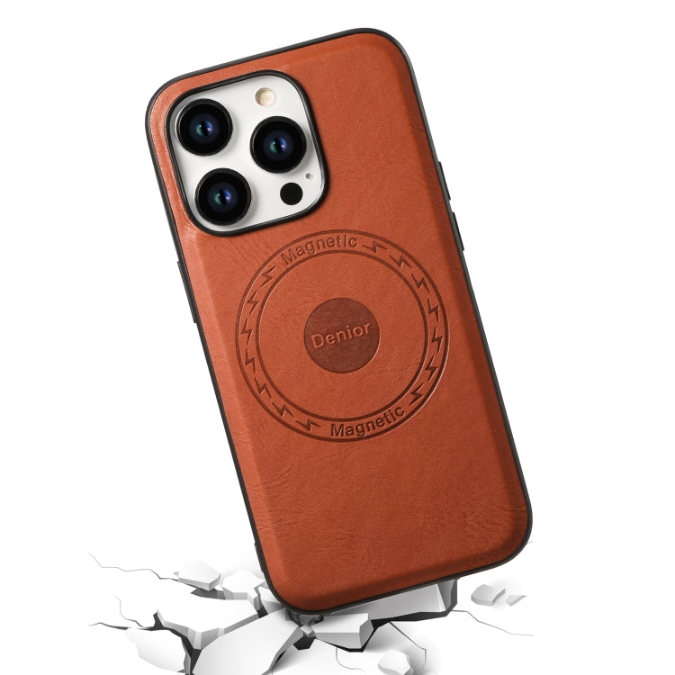 For iPhone 15 Denior Cowhide Texture Leather MagSafe Phone Case(Brown) - free shipping - PMC Jewellery - Order now!