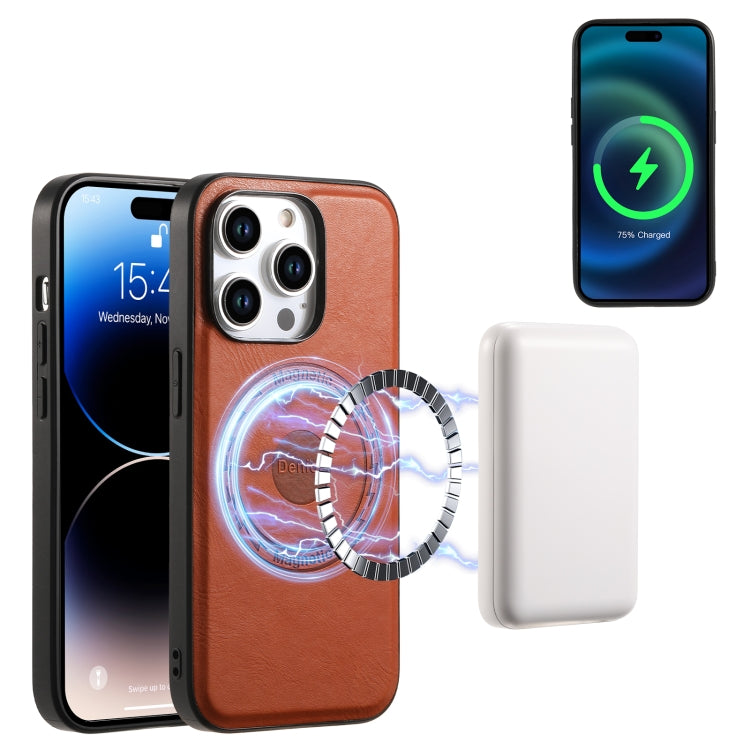For iPhone 15 Denior Cowhide Texture Leather MagSafe Phone Case(Brown) - free shipping - PMC Jewellery - Order now!