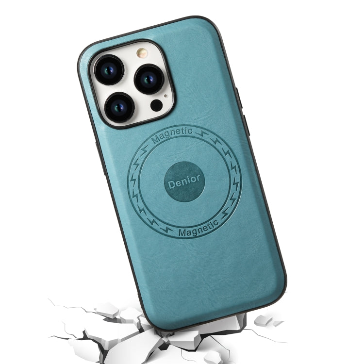 For iPhone 14 Pro Denior Cowhide Texture Leather MagSafe Phone Case(Blue) - iPhone 14 Pro Cases by Denior | Online Shopping South Africa | PMC TechLife | Buy Now Pay Later Mobicred