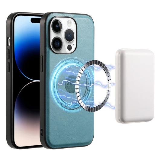 For iPhone 14 Pro Max Denior Cowhide Texture Leather MagSafe Phone Case(Blue) - iPhone 14 Pro Max Cases by Denior | Online Shopping South Africa | PMC Jewellery