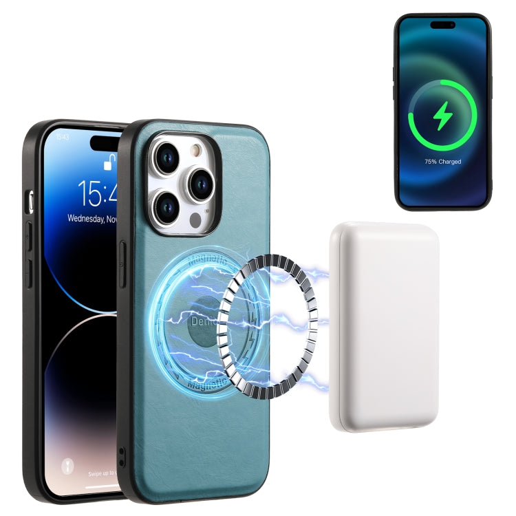 For iPhone 14 Pro Max Denior Cowhide Texture Leather MagSafe Phone Case(Blue) - iPhone 14 Pro Max Cases by Denior | Online Shopping South Africa | PMC TechLife
