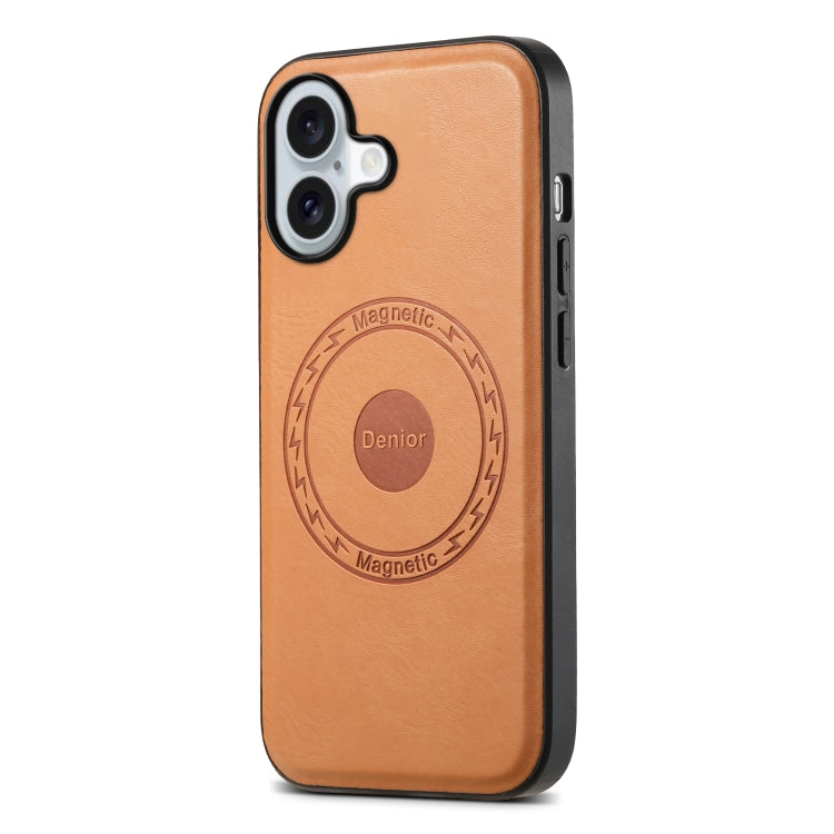 For iPhone 16 Denior Cowhide Texture Leather MagSafe Phone Case(Khaki) - free shipping - PMC TechLife - Order now!