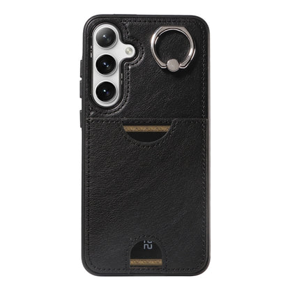 For Samsung Galaxy S24+ 5G Calf Texture Card Slot Ring Holder Phone Case(Black) - Galaxy S24+ 5G Cases by PMC Jewellery | Online Shopping South Africa | PMC Jewellery