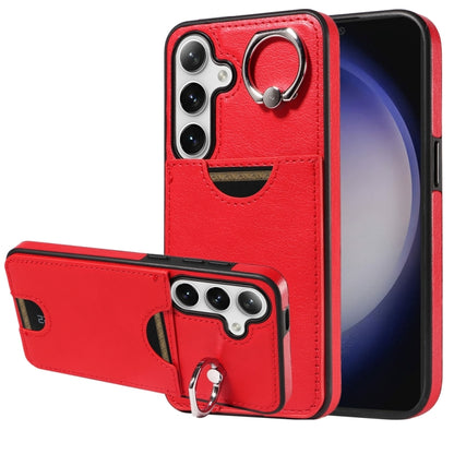 For Samsung Galaxy S24 5G Calf Texture Card Slot Ring Holder Phone Case(Red) - Galaxy S24 5G Cases by PMC Jewellery | Online Shopping South Africa | PMC Jewellery