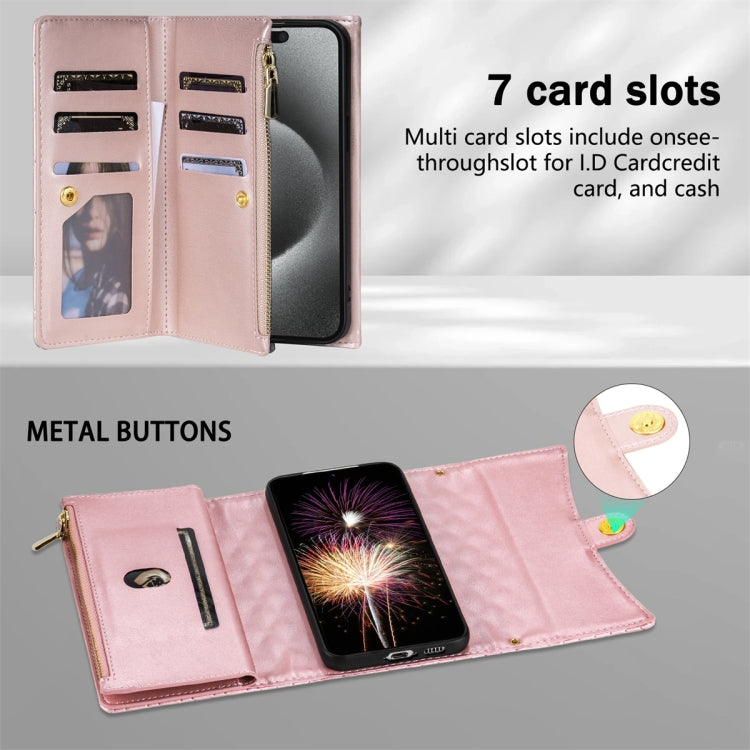 For Google Pixel 7 Zipper Multi-Card Wallet Rhombic Leather Phone Case(Rose Gold) - Google Cases by PMC TechLife | Online Shopping South Africa | PMC TechLife | Buy Now Pay Later Mobicred