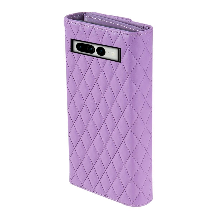 For Google Pixel 7a Zipper Multi-Card Wallet Rhombic Leather Phone Case(Purple) - Google Cases by PMC TechLife | Online Shopping South Africa | PMC TechLife | Buy Now Pay Later Mobicred