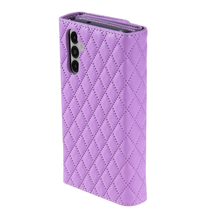 For Samsung Galaxy S24+ 5G Zipper Multi-Card Wallet Rhombic Leather Phone Case(Purple) - Galaxy S24+ 5G Cases by PMC Jewellery | Online Shopping South Africa | PMC Jewellery | Buy Now Pay Later Mobicred