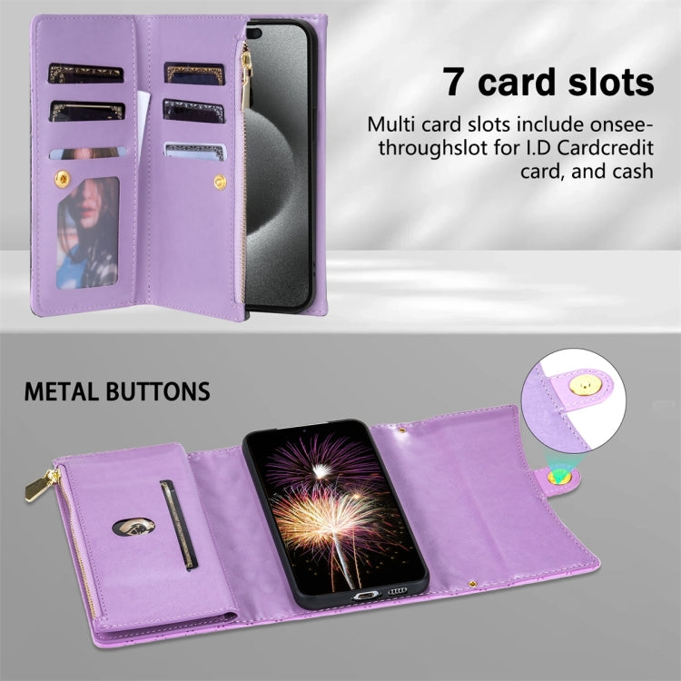 For Samsung Galaxy S24+ 5G Zipper Multi-Card Wallet Rhombic Leather Phone Case(Purple) - Galaxy S24+ 5G Cases by PMC Jewellery | Online Shopping South Africa | PMC Jewellery | Buy Now Pay Later Mobicred