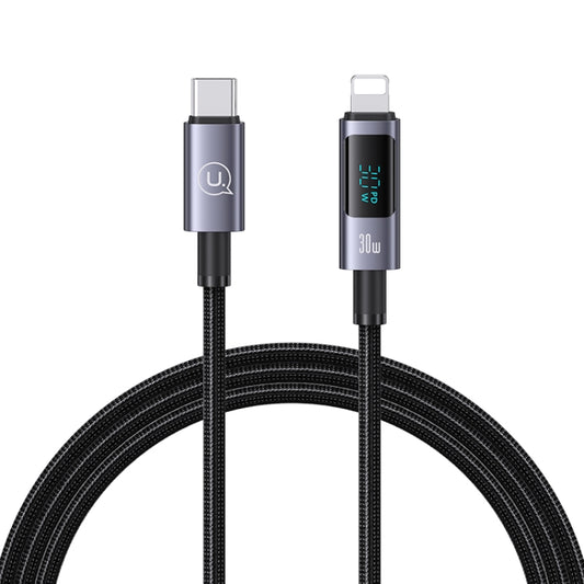 USAMS US-SJ672 Type-C To 8 Pin 30W Fast Charge Digital Display Data Cable, Length: 1.2m(Black) - 2 in 1 Cable by USAMS | Online Shopping South Africa | PMC Jewellery | Buy Now Pay Later Mobicred