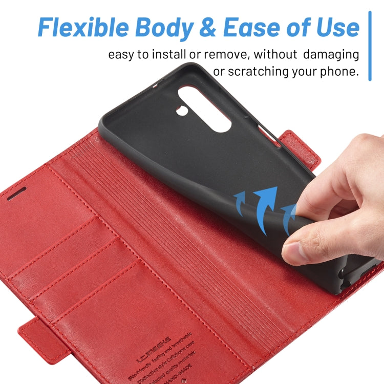 For Samsung Galaxy S24+ LC.IMEEKE Skin-friendly Card Slots Leather Phone Case(Red) - Galaxy S24+ 5G Cases by LC.IMEEKE | Online Shopping South Africa | PMC Jewellery | Buy Now Pay Later Mobicred