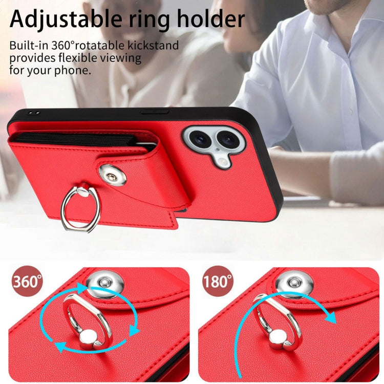 For iPhone 16 Plus Organ Card Bag Ring Holder Phone Case with Long Lanyard(Red) - iPhone 16 Plus Cases by PMC Jewellery | Online Shopping South Africa | PMC Jewellery | Buy Now Pay Later Mobicred