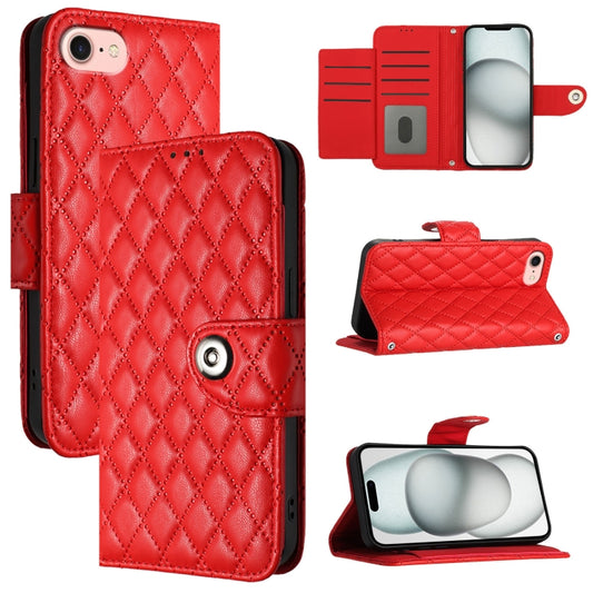 For iPhone SE 2024 Rhombic Texture Flip Leather Phone Case with Lanyard(Red) - More iPhone Cases by PMC Jewellery | Online Shopping South Africa | PMC Jewellery | Buy Now Pay Later Mobicred