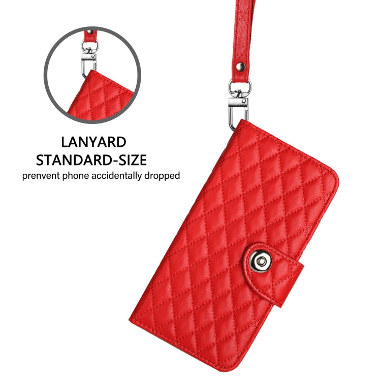 For iPhone SE 2024 Rhombic Texture Flip Leather Phone Case with Lanyard(Red) - More iPhone Cases by PMC Jewellery | Online Shopping South Africa | PMC Jewellery | Buy Now Pay Later Mobicred
