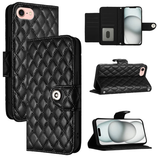 For iPhone SE 2024 Rhombic Texture Flip Leather Phone Case with Lanyard(Black) - More iPhone Cases by PMC Jewellery | Online Shopping South Africa | PMC Jewellery | Buy Now Pay Later Mobicred