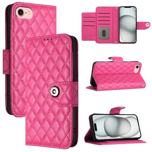 For iPhone SE 2024 Rhombic Texture Flip Leather Phone Case with Lanyard(Rose Red) - More iPhone Cases by PMC Jewellery | Online Shopping South Africa | PMC Jewellery | Buy Now Pay Later Mobicred