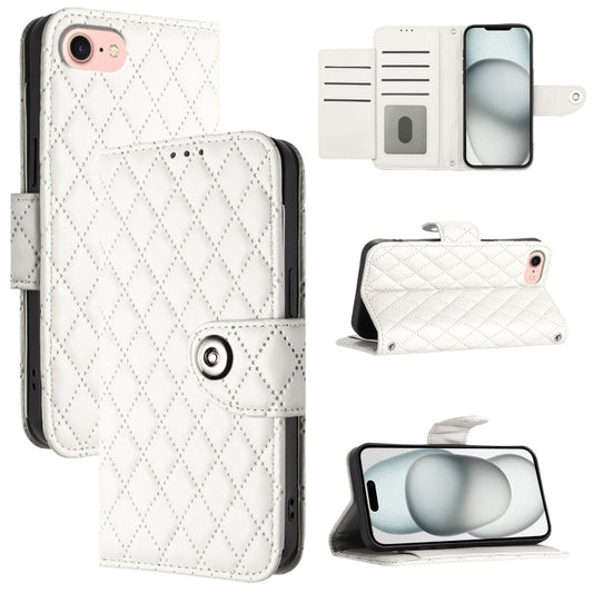 For iPhone SE 2024 Rhombic Texture Flip Leather Phone Case with Lanyard(White) - More iPhone Cases by PMC Jewellery | Online Shopping South Africa | PMC Jewellery | Buy Now Pay Later Mobicred