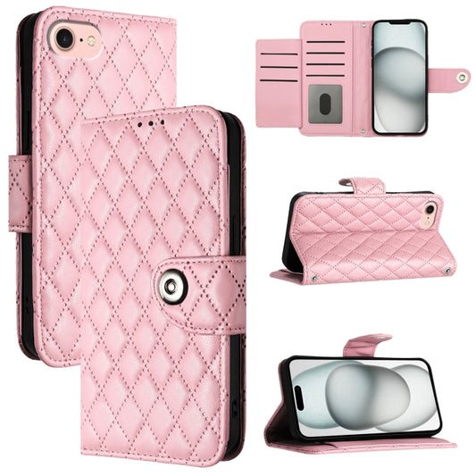 For iPhone SE 2024 Rhombic Texture Flip Leather Phone Case with Lanyard(Pink) - More iPhone Cases by PMC Jewellery | Online Shopping South Africa | PMC Jewellery | Buy Now Pay Later Mobicred