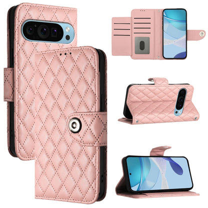 For Google Pixel 9 / Pixel 9 Pro Rhombic Texture Flip Leather Phone Case with Lanyard(Coral Pink) - Google Cases by PMC Jewellery | Online Shopping South Africa | PMC Jewellery | Buy Now Pay Later Mobicred