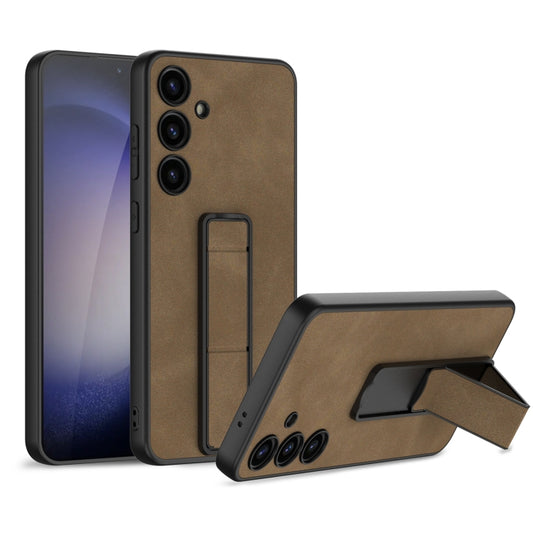 For Samsung Galaxy S24 5G GKK Skin Feel Frosted Leather Fold Holder Phone Case(Brown) - Galaxy S24 5G Cases by GKK | Online Shopping South Africa | PMC Jewellery | Buy Now Pay Later Mobicred