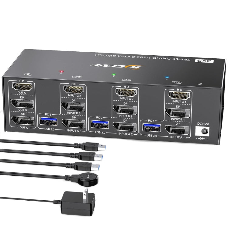 KC-KVM303DH 8K 60Hz USB3.0 DP+DP+HDMI Triple Monitors KVM Switch(US Plug) - Switch by PMC Jewellery | Online Shopping South Africa | PMC Jewellery | Buy Now Pay Later Mobicred