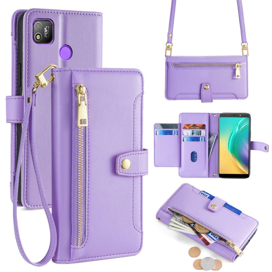 For Tecno Pop 4 Sheep Texture Cross-body Zipper Wallet Leather Phone Case(Purple) - Tecno Cases by PMC Jewellery | Online Shopping South Africa | PMC Jewellery | Buy Now Pay Later Mobicred