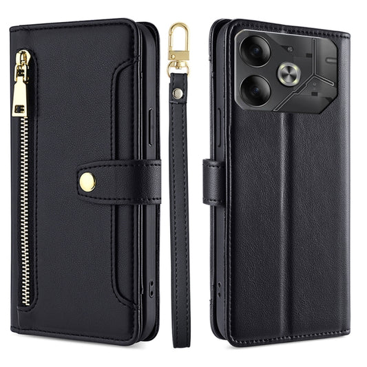 For Tecno Pova 6 5G Sheep Texture Cross-body Zipper Wallet Leather Phone Case(Black) - Tecno Cases by PMC Jewellery | Online Shopping South Africa | PMC Jewellery | Buy Now Pay Later Mobicred