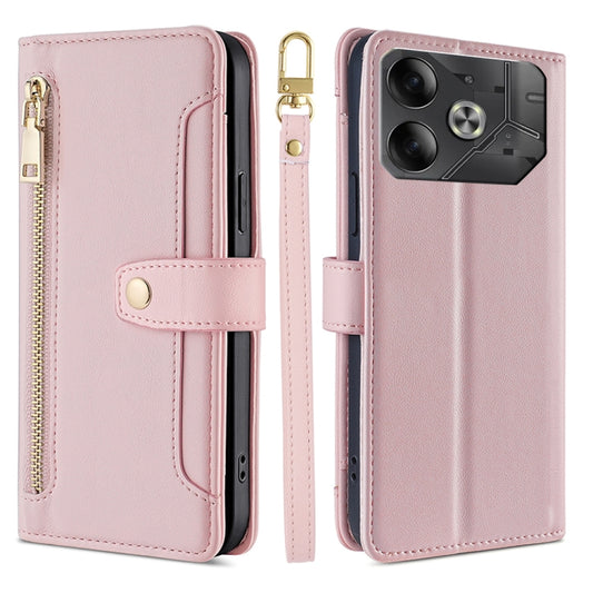 For Tecno Pova 6 5G Sheep Texture Cross-body Zipper Wallet Leather Phone Case(Pink) - Tecno Cases by PMC Jewellery | Online Shopping South Africa | PMC Jewellery | Buy Now Pay Later Mobicred