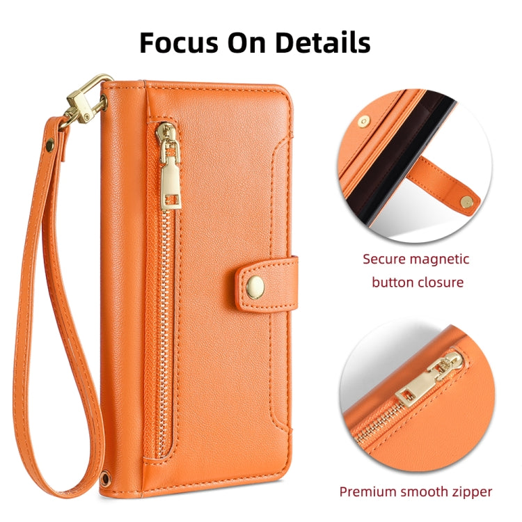 For Itel A48 Sheep Texture Cross-body Zipper Wallet Leather Phone Case(Orange) - More Brand by PMC TechLife | Online Shopping South Africa | PMC TechLife | Buy Now Pay Later Mobicred